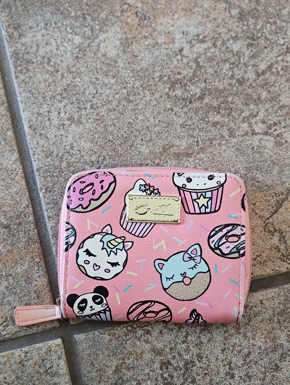 Betsy Johnson Pink  Zip Wallet with Cute Dessert Characters